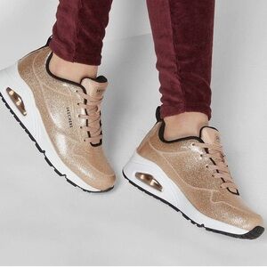 Skechers Women's Street Uno-Diamond Shatter Sneaker - Gold Sparkle, Memory Foam